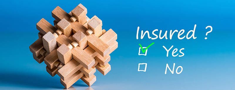 Insure concept. Survey with question Insured? Yes or no. Car, life insurance, home, travel and healt insurance